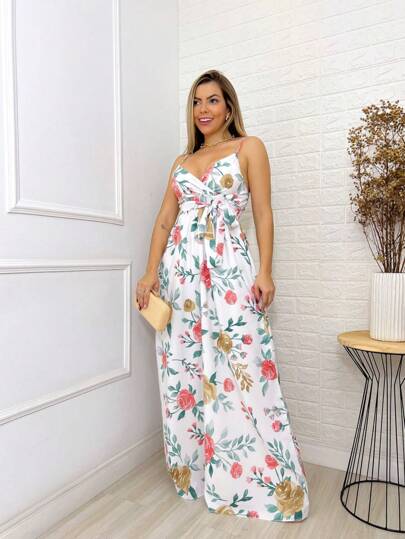 Vestido Feminino Longo Floral Alcinha ajustável